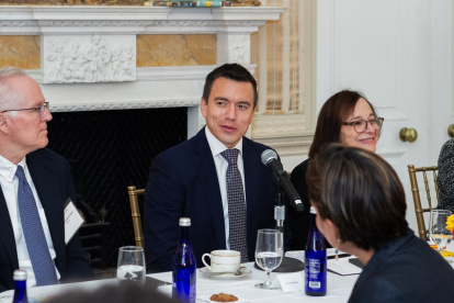 Referencia. Daniel Noboa, el presidente de Ecuador, en un evento diplomático previo a su posesión.