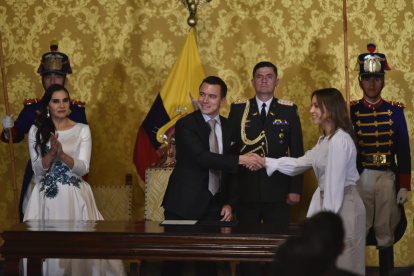 El presidente de la República, Daniel Noboa, en el Salón Amarillo.