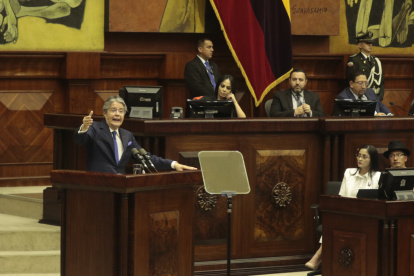 El exmandatario acudió el 16 de mayo de 2023 a defenderse del juicio impulsado por correístas y socialcristianos.