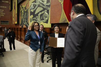 Alexandra Castillo, de Construye, durante su posesión como tercer vocal del CAL.