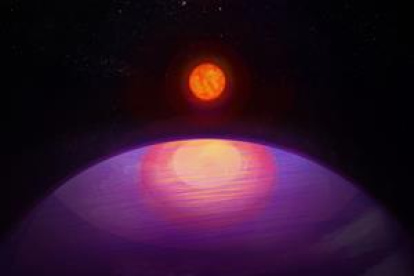 Representación artística de la posible vista desde LHS 3154b hacia su estrella anfitriona de baja masa.