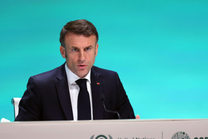 El presidente francés, Emmanuel Macron, en una conferencia de prensa durante la COP28 de Dubái, este sábado 2 de diciembre.