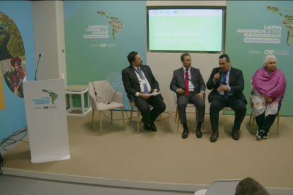 Ponencia. El alcalde Aguarico, Juan Carlos Orellana, fue invitado al encuentro para exponer su plan de trabajo, en 2022 su territorio ganó el premio: Mejor Destino Turístico Rural del Mundo en 2022.