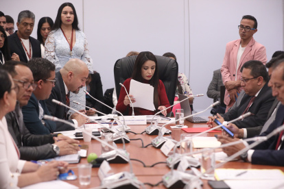 La asambleísta del correísmo, Pamela Aguirre, presidenta la mesa de Fiscalización.