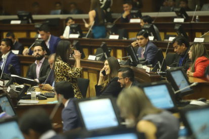 Ambiente. Viviana Veloz (Revolución Ciudadana) y Valentina Centeno dialogan previo al inicio de la sesión.