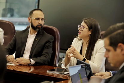 El ministro de Energía de Colombia, Andrés Camacho, y su par de Ecuador, Andrea Arrobo.