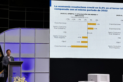 El gerente del Banco Central del Ecuador, Guillermo Avellán, en la presentación de las cifras, este 19 de diciembre de 2023.