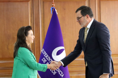 IESS. La superintendenta de Bancos, subrogante, Antonieta Cabezas Enríquez, lo posesionó oficialmente en Quito.