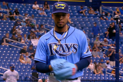 El colombiano Luis Patiño con la camiseta de su anterior equipo, los Rays. Va a los Padres.