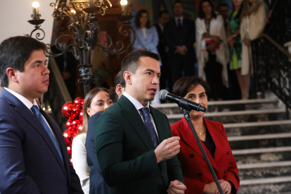 El presidente Daniel Noboa en declaraciones a la prensa sobre la aprobación de la Ley de Eficiencia Económica y Generación de Empleo.