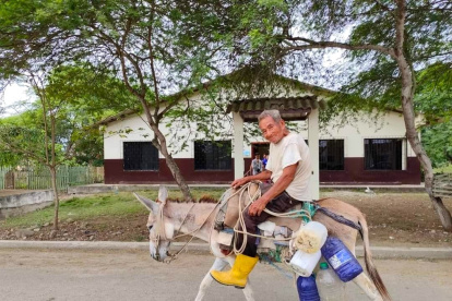 Cadeate. Lugareño se traslada en su asno, en una calle de esta comuna.