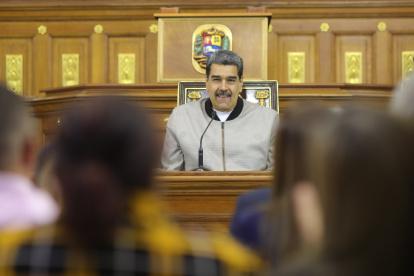 El presidente de Venezuela, Nicolás Maduro, durante un acto con diputados oficialistas en Caracas (Venezuela).