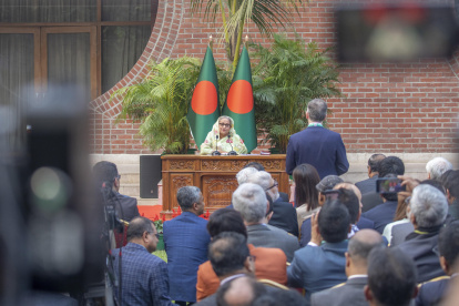 Rueda de prensa de la actual primera ministra, Sheikh Hasina.
