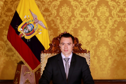 El presidente de la República, Daniel Noboa, durante una entrevista en línea.