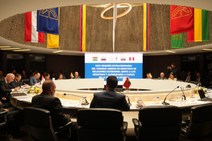 Vista general de la sesión extraordinaria de ministros de la Comunidad Andina de Naciones, desarrollada en Perú el 21 de enero para tratar el tema de la inseguridad y violencia en Ecuador.