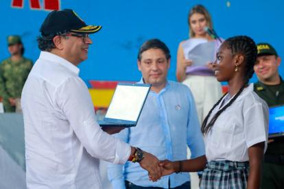 El presidente Gustavo Petro durante un evento de Gobierno, hoy en López de Micay (Cauca).