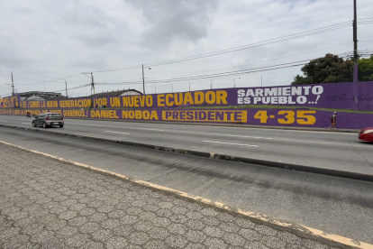 ADN. En la av. Camilo Ponce Enríquez, en la vía a Daule, se divisa una pared pintada por el activista político Segundo Sarmiento en alusión al presidente Daniel Noboa.