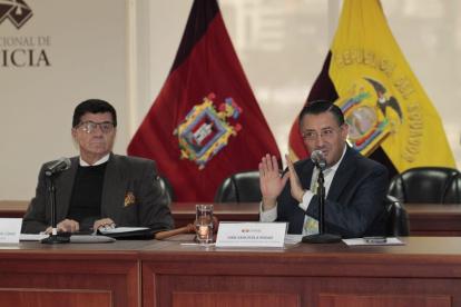 Autoridades. Desde la izquierda: Luis Zamdumbide, director del SNAI, e Iván Saquicela, presidente de la Corte Nacional. Se reunieron este martes 30 de enero de 2024.