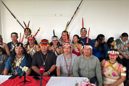 Pedido. Dirigentes del pueblo ancestral Waorani, en una rueda de prensa.