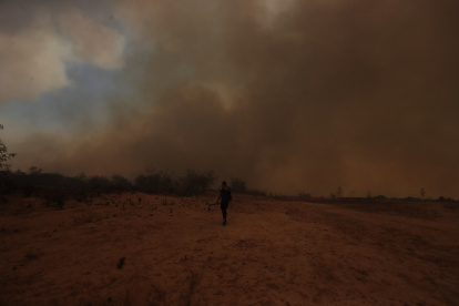 Fotografía de una nube de humo ocasionada por incendios hoy, en Viña del Mar (Chile).