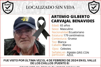 La Asfadec agradeció a quienes difundieron los mensajes sobre la búsqueda del ciudadano Artemio Carvajal, reportado como desaparecido.