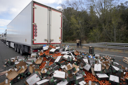 La principal vía de conexión por carretera entre España y Francia, la autopista AP-7, bloqueada después por la protesta de los agricultores.