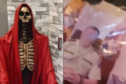 La vivienda tenía estatuas de la Santa Muerte. En el lugar se halló la foto de un policía