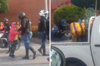 La mujer trataba de impedir que se lleven la carreta de granizados