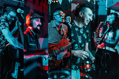 Los Rockin’ Crueles son Pepe Jaramillo (contrabajo), Carlos Cisneros (batería), Xavi Cruel (guitarra y voz), Mario Troya (guitarra) y Erika Escorza (saxofón).