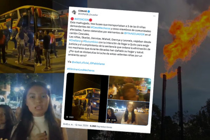 La Conaie reportó en su cuenta X que cinco de las nueves niñas denunciantes viajaban rumbo a Quito cuando fueron retenidas.
