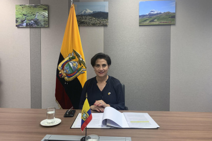 La canciller de Ecuador, Gabriela Sommerfeld, durante la entrevista con EFE en Seúl en la que calificó de "muy positivo" su viaje a Corea del Sur.