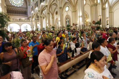 Fe. Decenas de feligreses acudieron a la Catedral metropolitana para conmemorar el Domingo de Ramos.