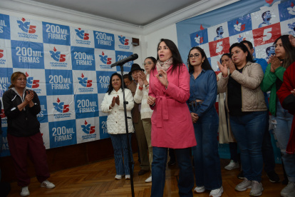 Luisa González durante una rueda de prensa este 6 de abril de 2024.