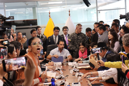 La asambleísta correísta Jahaira Urresta increpó a legisladores, durante la comparecencia.