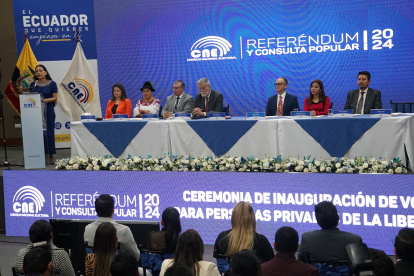 Ceremonia de Inauguración del voto de personas privadas de la libertad en el auditorio del Consejo Nacional Electoral CNE.
