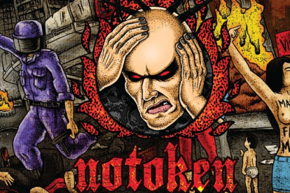 Arte del disco de 2014 "Sociedad en llamas" de la banda guayaquileña de hardcore Notoken, que forma parte de las bandas que tocarán el segundo día del Metal Fest, el viernes 19 de abril.