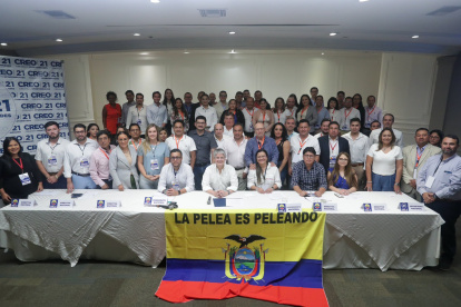 Guillermo Lasso encabezó la asamblea nacional de CREO que se efectuó la noche del 27 de abril de 2024.