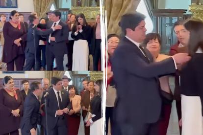 Izurieta entrega responsabilidades a la nueva secretaria de Comunicación, Irene Vélez.