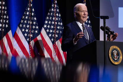 El presidente Joe Biden, pronuncia un discurso en el 70.º aniversario del caso Brown v. Board of Education, en el Museo Nacional de Historia y Cultura Afroamericana en Washington, el 17 de mayo de 2024.