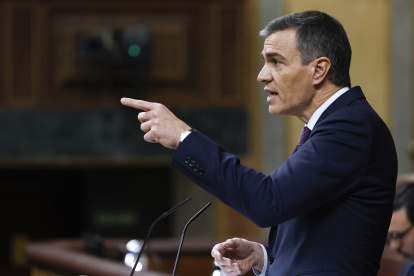 El presidente del Gobierno, Pedro Sánchez durante su intervención en el pleno del Congreso este miércoles.