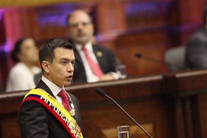 Daniel Noboa en su discurso ante la Asamblea Nacional.