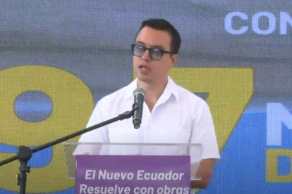 El presidente de la República, Daniel Noboa, durante su alocución en Salinas.