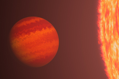 Dibujo del exoplaneta apodado Fénix por su capacidad para sobrevivir a la intensa radiación de una estrella gigante roja.