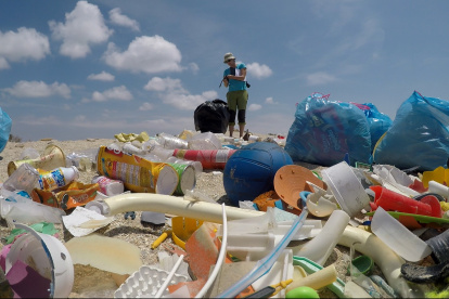 Restos de basura recogidos en la playa de Camposoto (España).