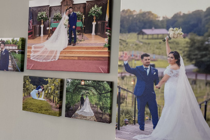 Retratos colgados en la pared de la casa de María Villanueva y Gustavo Villeda el 18 de junio de 2024 en la ciudad de Laurel, Maryland (EE.UU.).