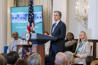 El secretario de Estado de EE.UU., Antony Blinken, en la presentación del Informe sobre la trata de personas de 2024 (Informe TIP) publicado este lunes.