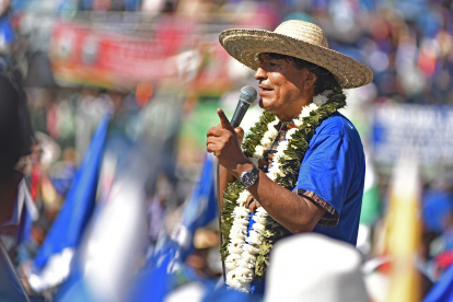 El expresidente de Bolivia Evo Morales habla durante un acto de proclamación de su candidatura para los comicios presidenciales de 2025.