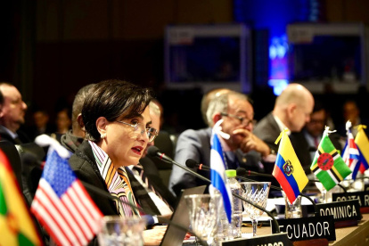 La Canciller ecuatoriana, Gabriela Sommerfeld inetervino en la a 45ª Asamblea General de la Orrganización de Estados Américanos.