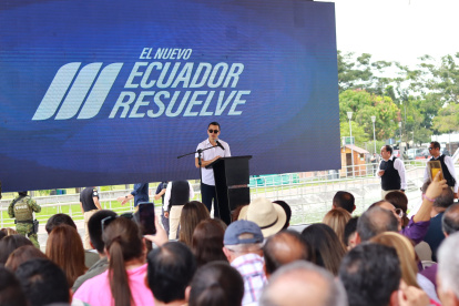 El presidente de la República, Daniel Noboa, durante el evento en Portoviejo.