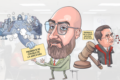 Caricatura de la escena de la elección del nuevo presidente de la Judicatura.